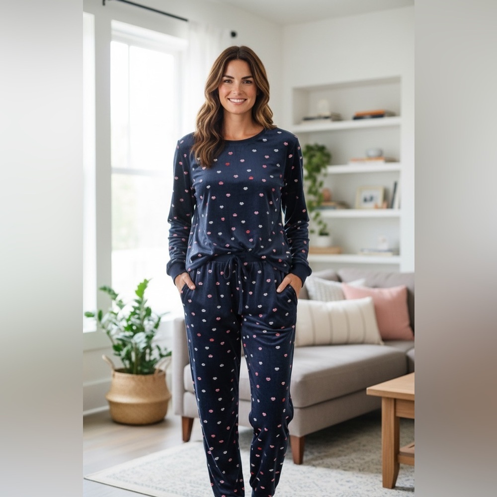 ♠️Kate Spade ♠️2 piece Navy 💋 Print Pajama Set